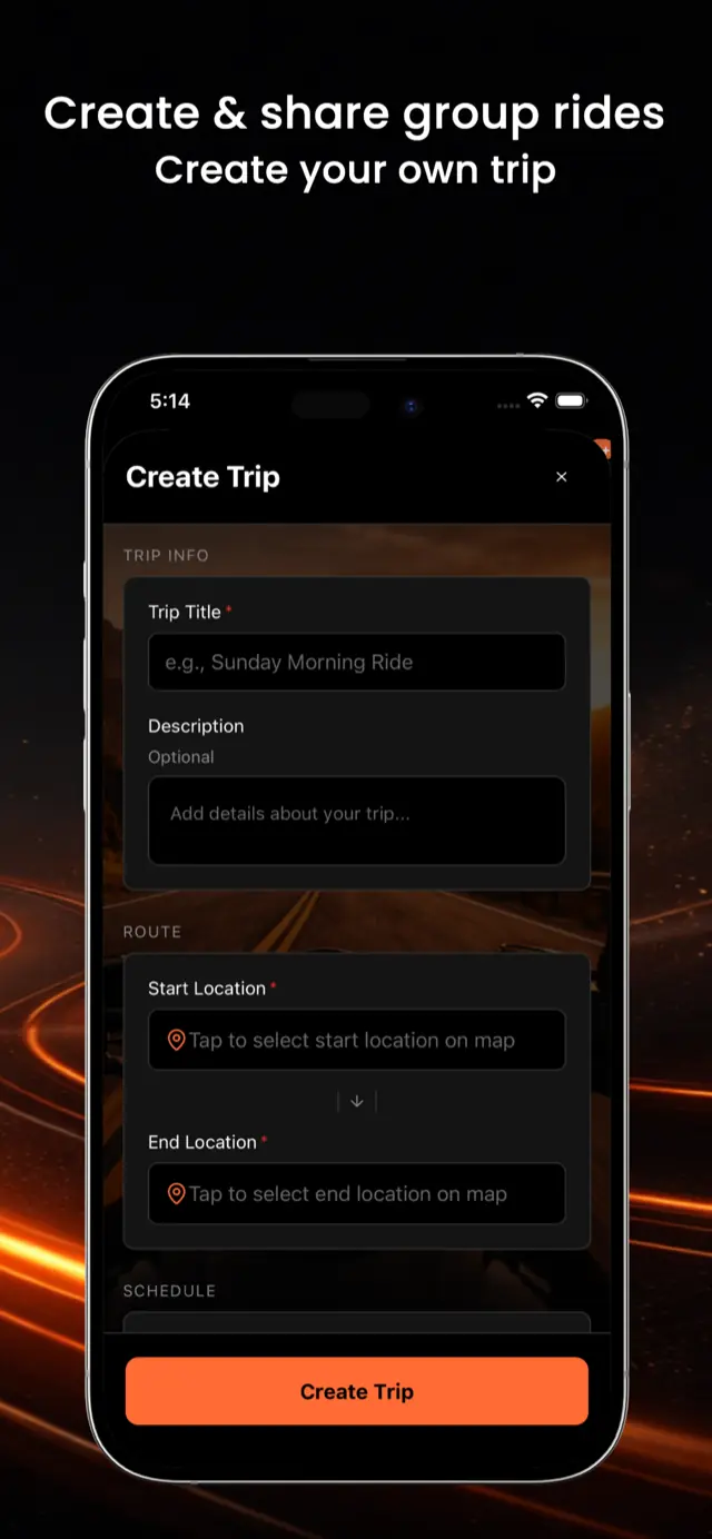 Create a motorcycle trip in Vojo