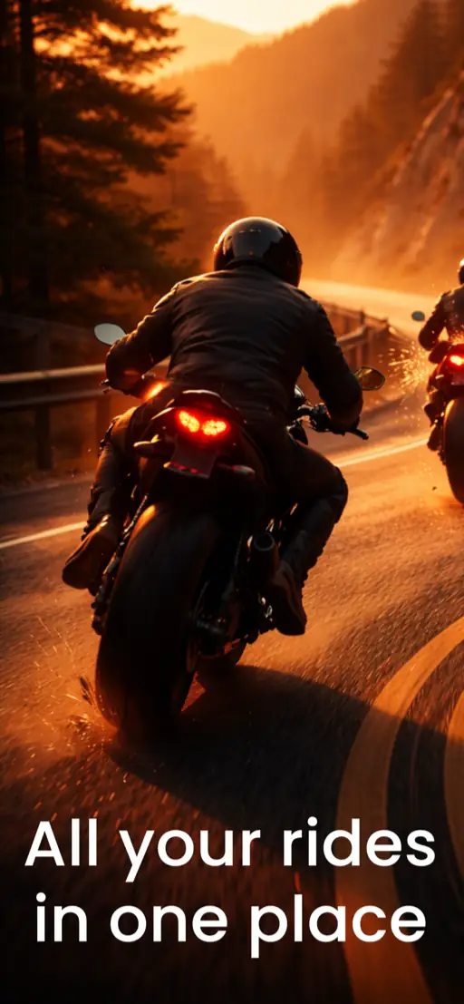 Vojo introduction screen with two motorcycle riders on a mountain road